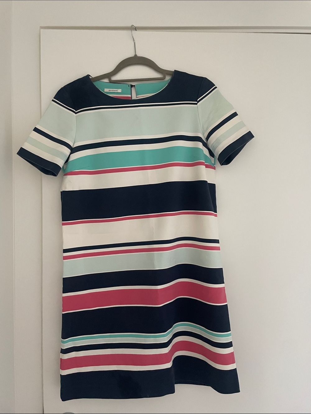 Promod Navy, White, Mint & Coral Striped Mini Dress